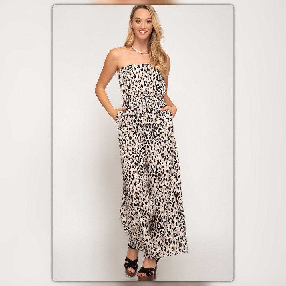 Leopard Print Wide Leg Jumpsuit